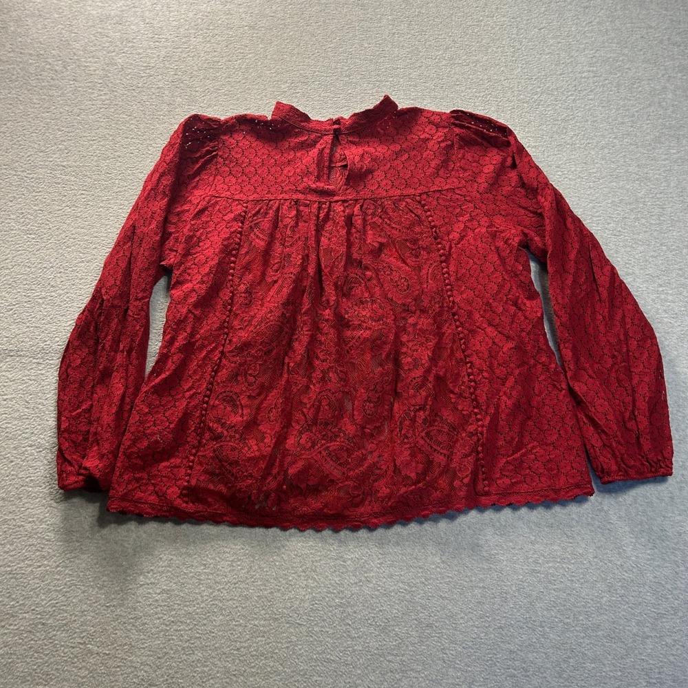 Torrid Lace Blouse Long Sleeve Size 0 Red Romantic Gothic Victorian Crochet Top - Picture 2 of 6